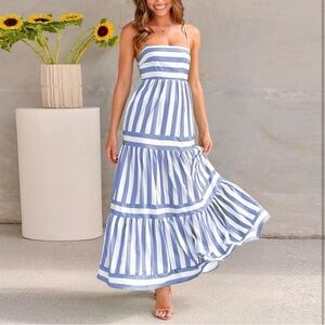 Blue and White Striped Maxi Dress size Medium